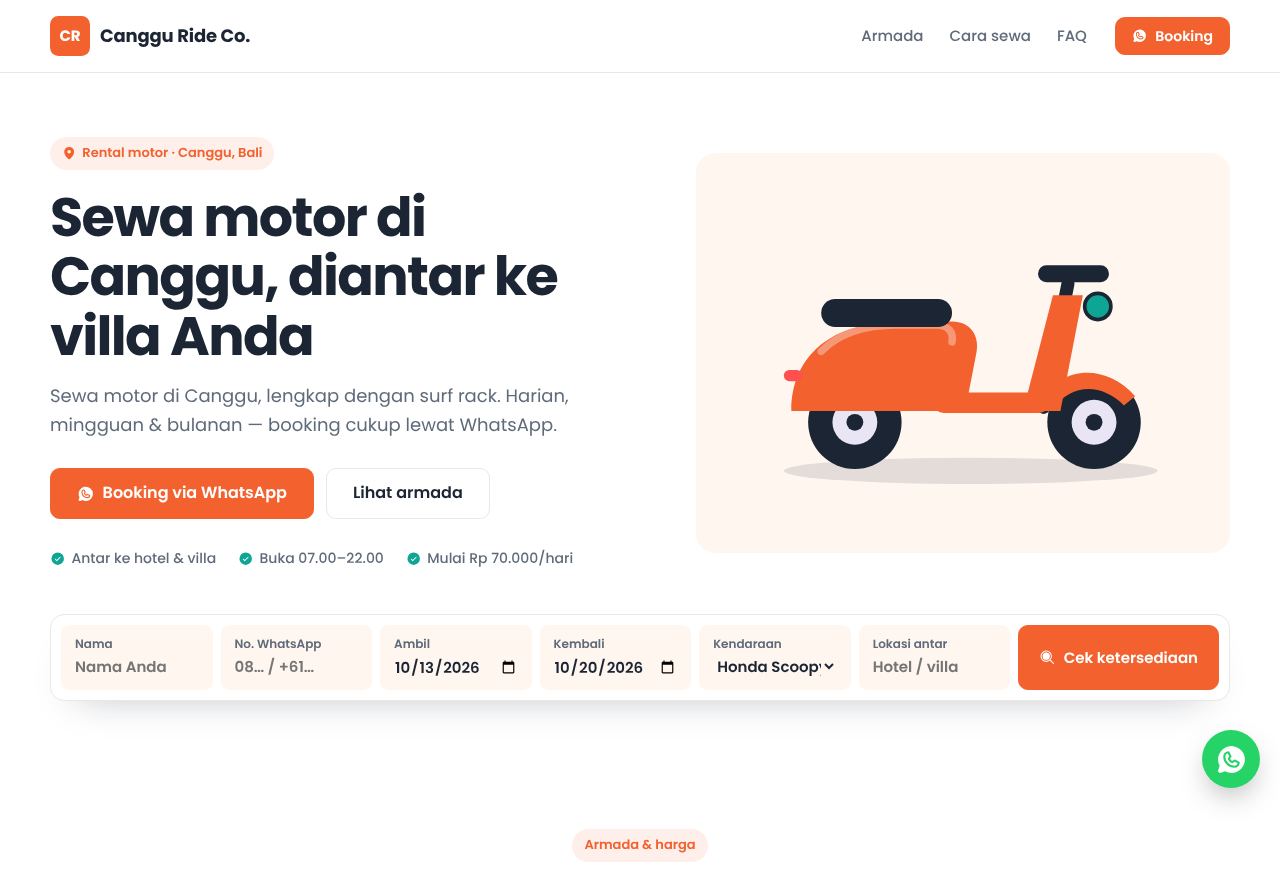 Demo website rental motor tema Canggu
